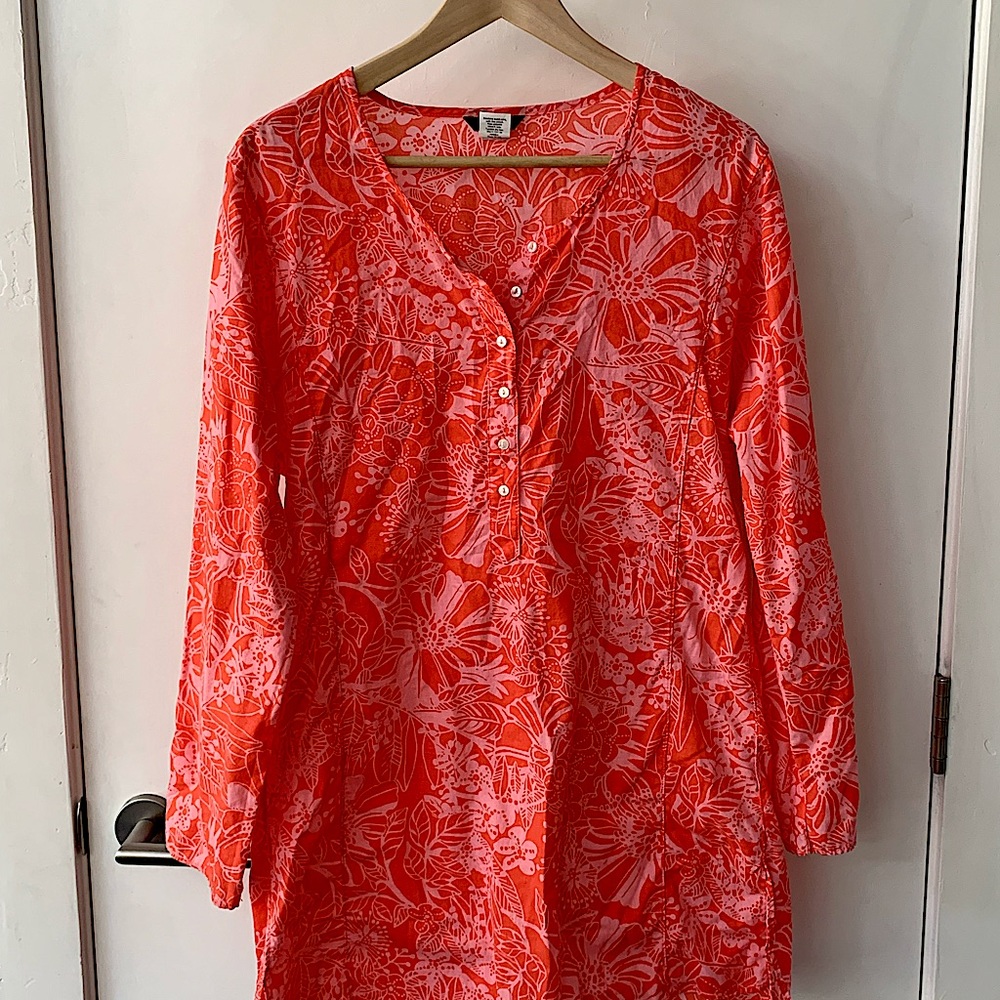 J. Crew Bright Salmon and pink summer tunic.